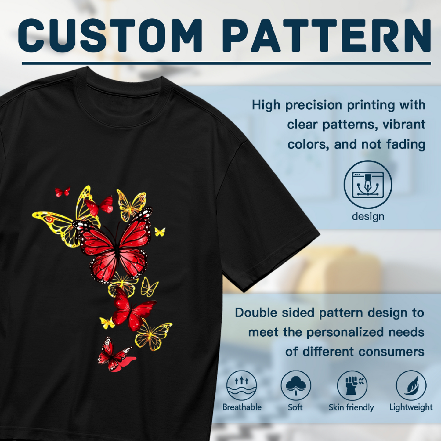 Vibrant Red & Gold Transparent Butterfly Floral Art Plus Size Ladies Tee Shirt
