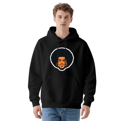 Afro Hairstyle Man Cartoon Portrait Navy Hoodie, Soft Casual Men Graphic Sweatshirt