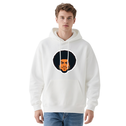 Afro Hairstyle Man Cartoon Portrait Navy Hoodie, Soft Casual Men Graphic Sweatshirt