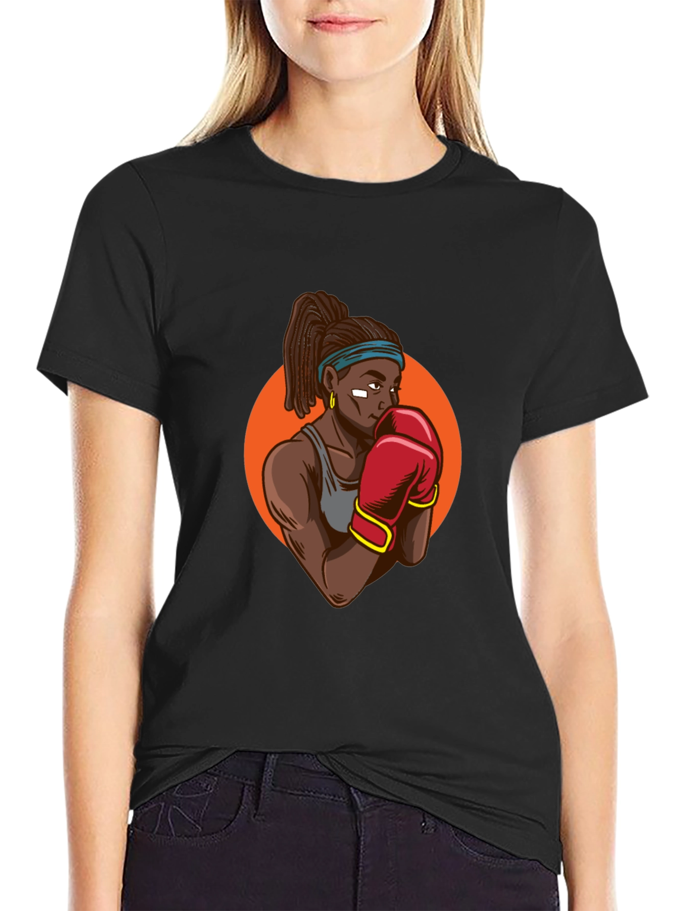 Black T-shirt With Boxer Graphic