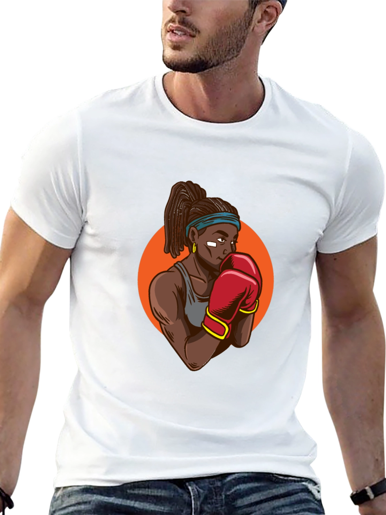 Black T-shirt With Boxer Graphic