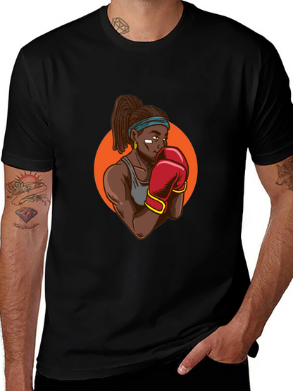 Black T-shirt With Boxer Graphic