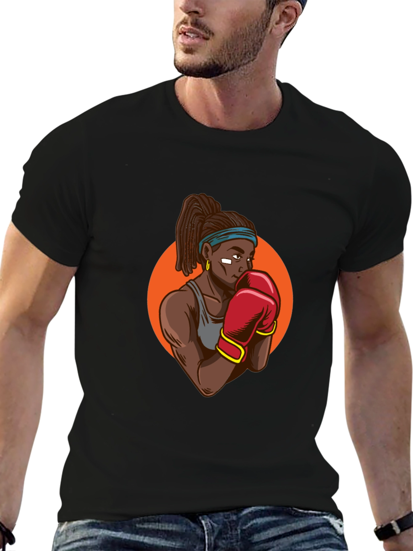 Black T-shirt With Boxer Graphic