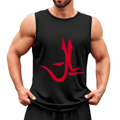 Minimal Red Chinese Calligraphy Streetwear Sleeveless Tee