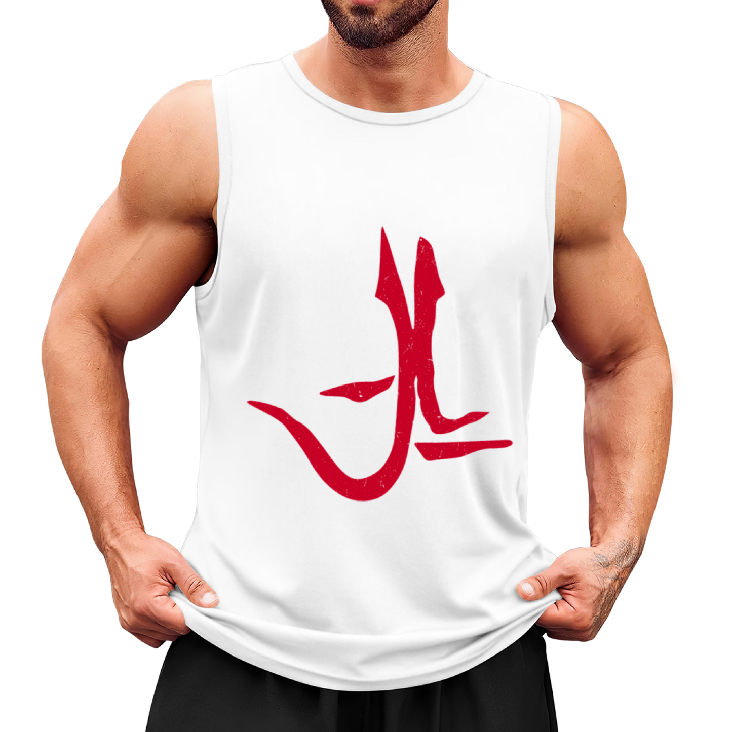 Minimal Red Chinese Calligraphy Streetwear Sleeveless Tee
