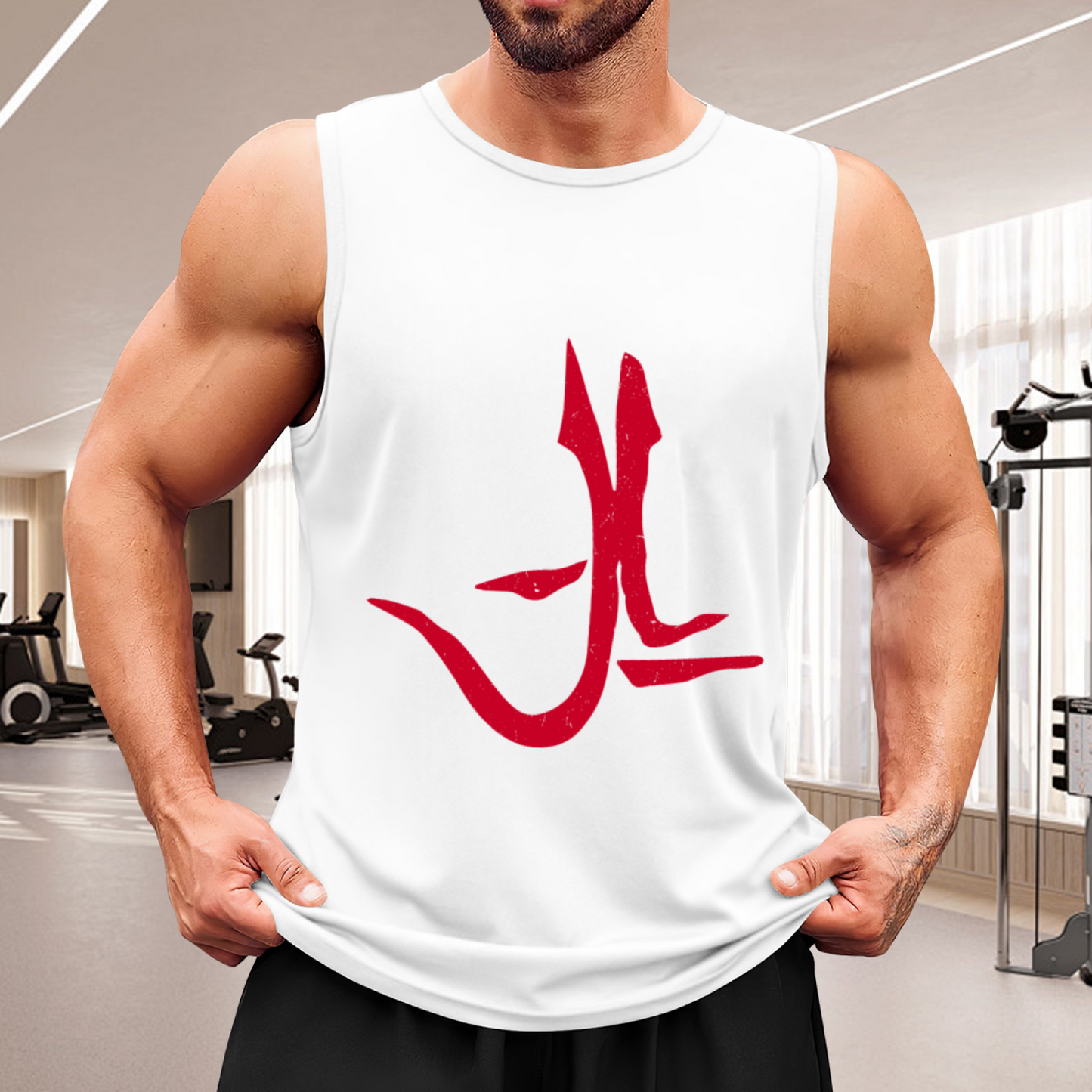 Minimal Red Chinese Calligraphy Streetwear Sleeveless Tee