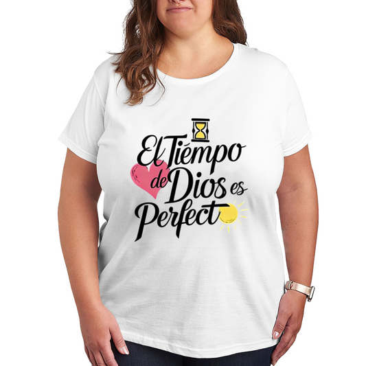 God¡¯s Timing Is Perfect Spanish Christian Quote Plus Size White T-Shirt