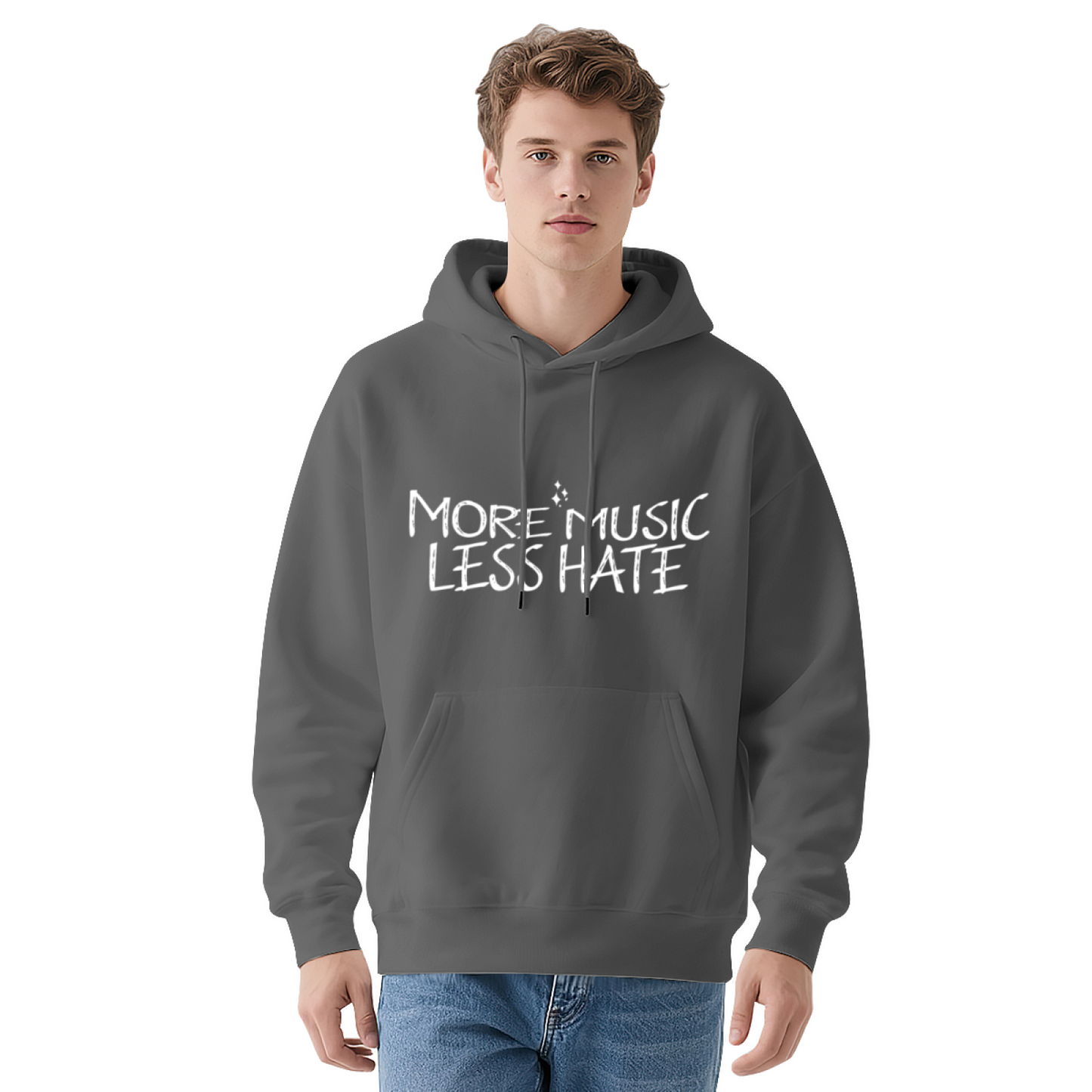 More Music Less Hate Simple Text Unisex Hoodie, Ultra Soft Comfort Street Wear