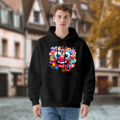 Colorful Abstract Clown Cartoon Print Hoodie, Comfort Trendy Street Top