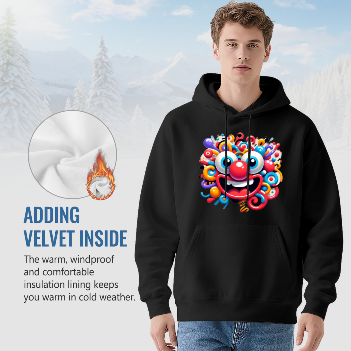 Colorful Abstract Clown Cartoon Print Hoodie, Comfort Trendy Street Top
