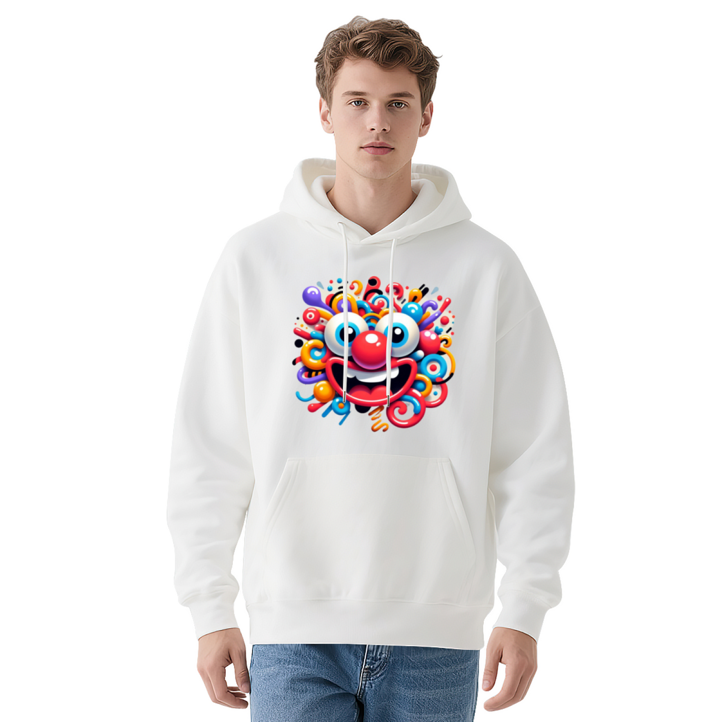 Colorful Abstract Clown Cartoon Print Hoodie, Comfort Trendy Street Top