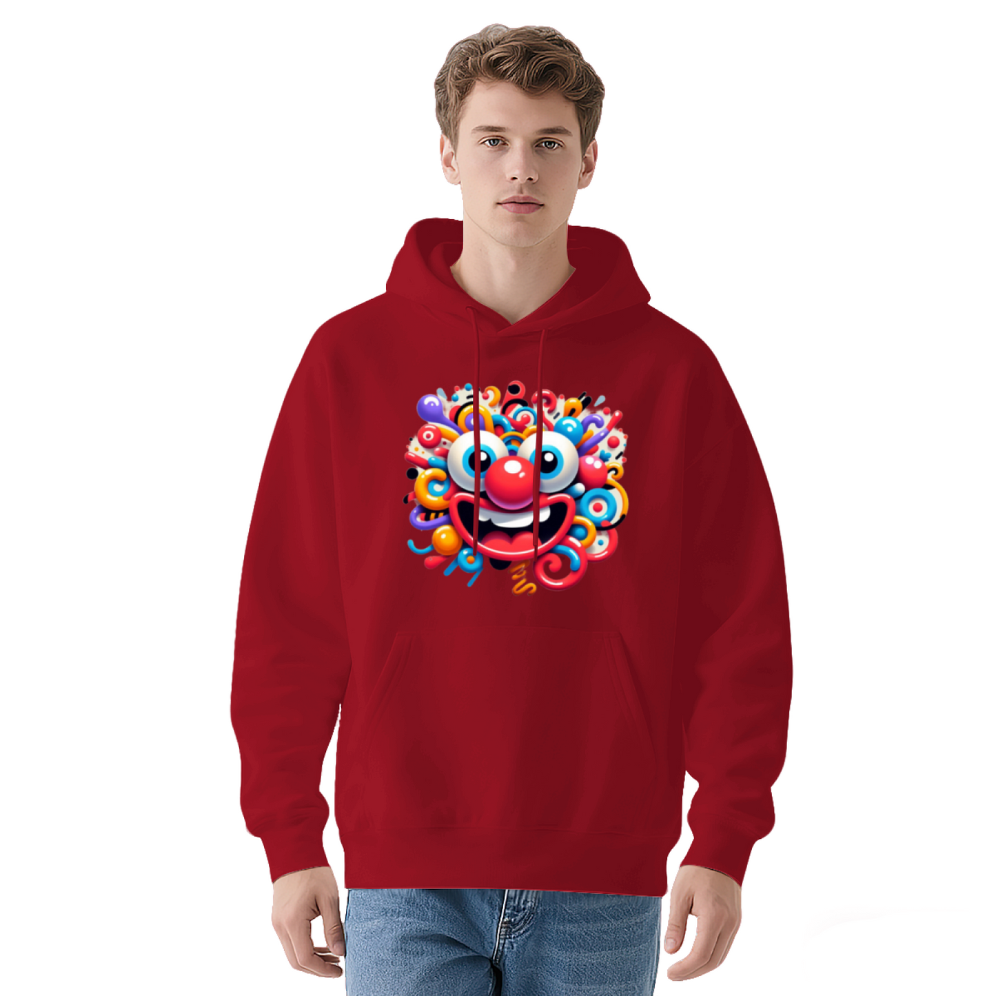 Colorful Abstract Clown Cartoon Print Hoodie, Comfort Trendy Street Top