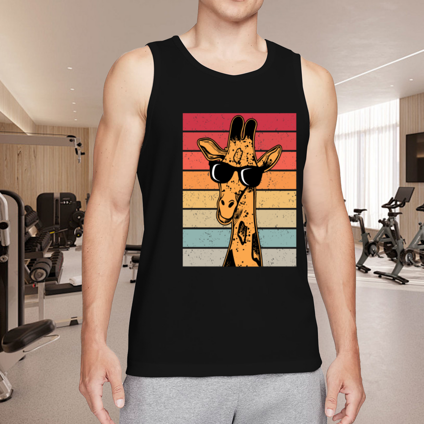Retro Stripes Cool Sunglasses Giraffe Vintage Men Tank Top