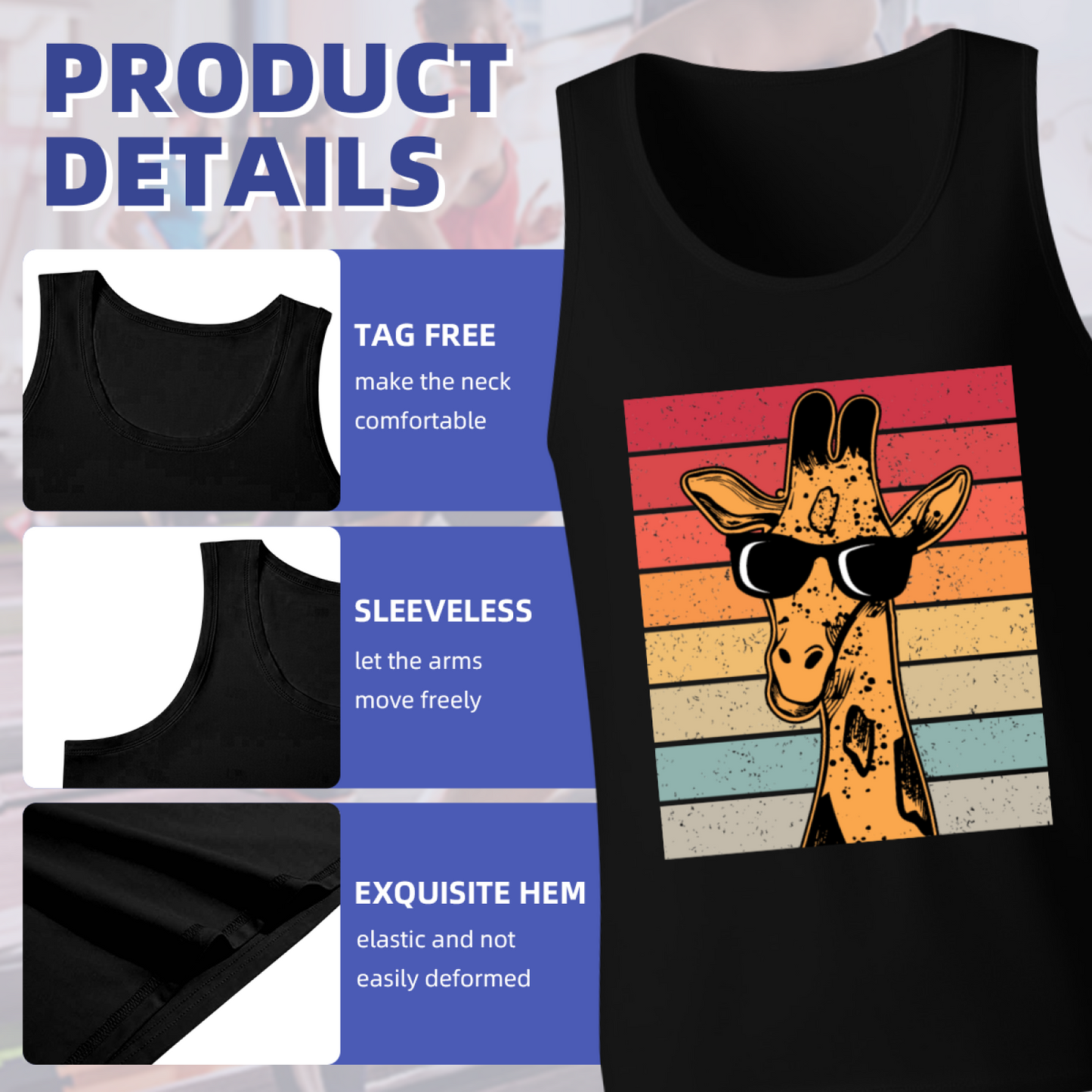 Retro Stripes Cool Sunglasses Giraffe Vintage Men Tank Top