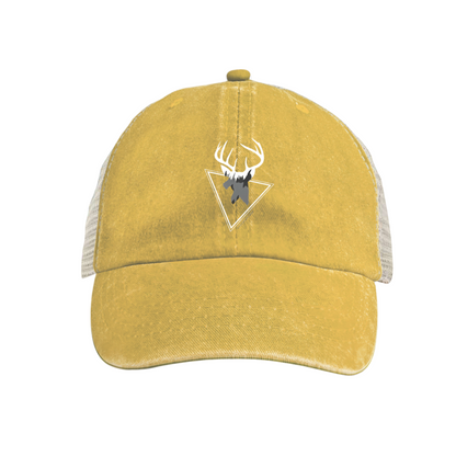 Mountain Deer Antler Triangle Khaki Washed Mesh Outdoor Hunting Trucker Hat