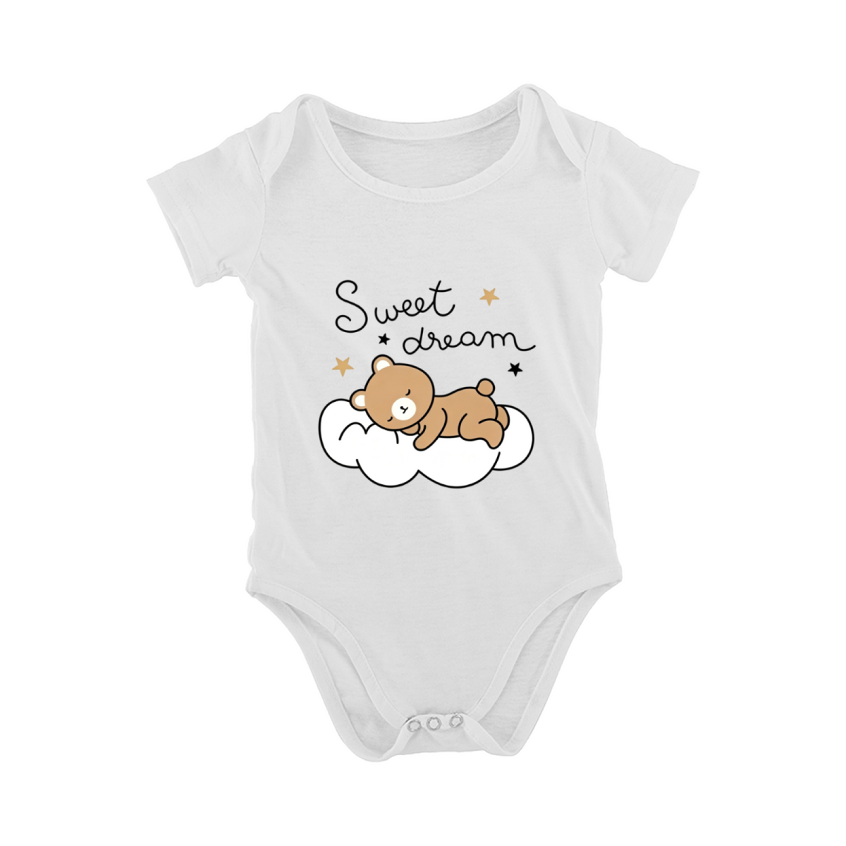 Sweet Dream Sleepy Bear On Cloud Soft White Baby Bodysuit