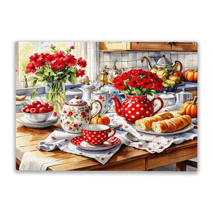 Cozy Autumn Tea Time Rustic Kitchen Jigsaw Puzzle