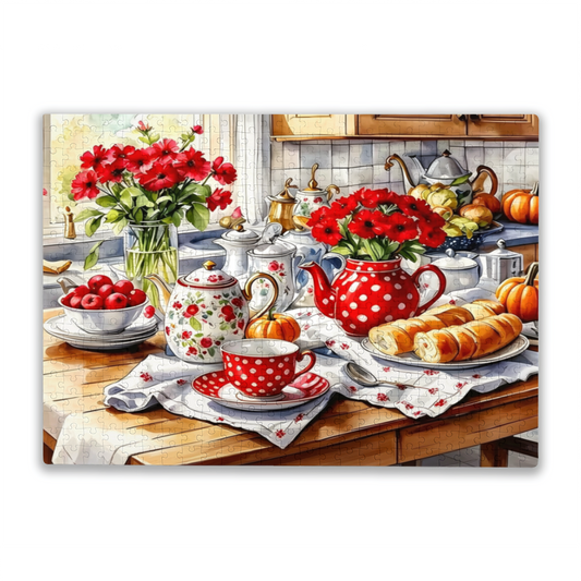Cozy Autumn Tea Time Rustic Kitchen Jigsaw Puzzle