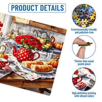 Cozy Autumn Tea Time Rustic Kitchen Jigsaw Puzzle
