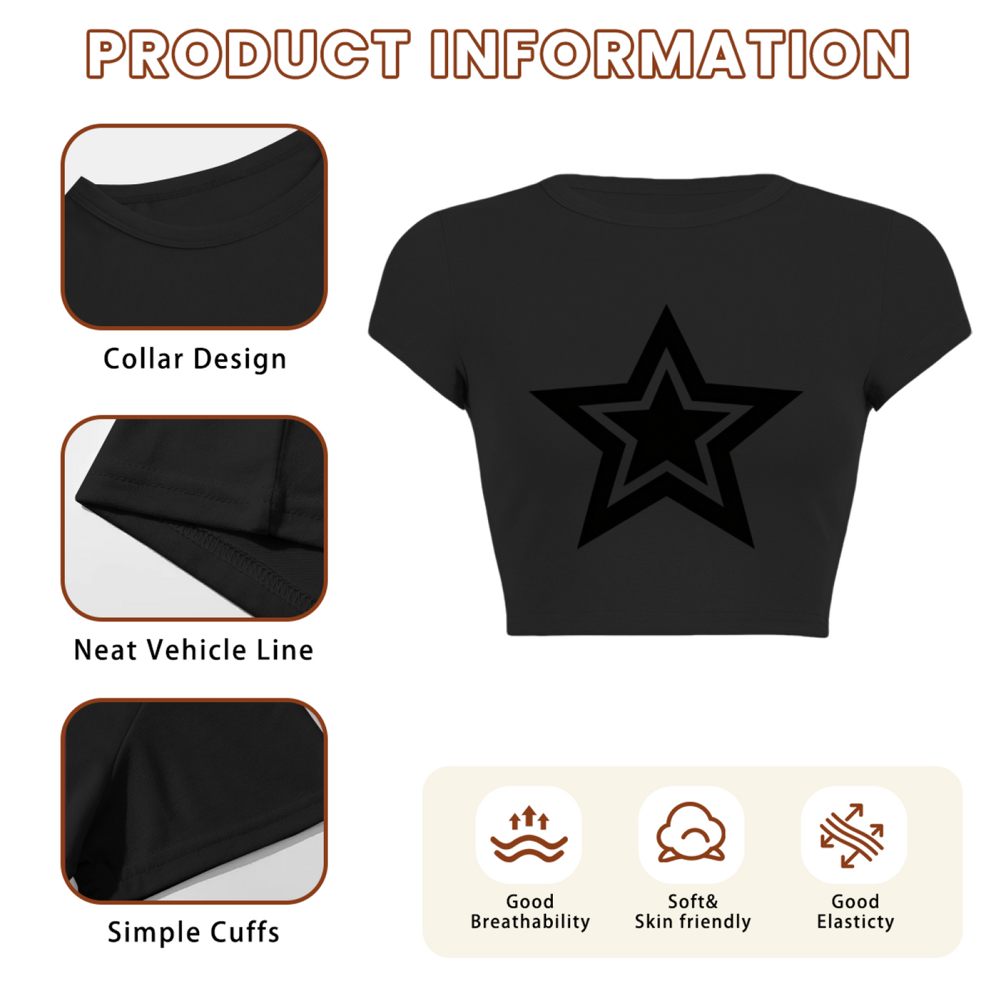 Double Layer Black Star Gothic Minimalist Cropped Tee
