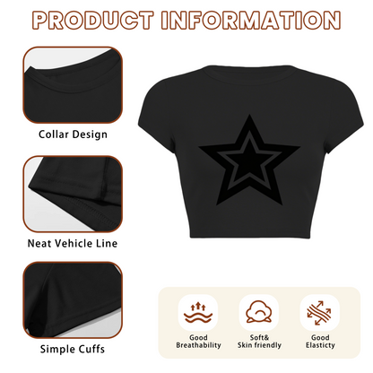 Double Layer Black Star Gothic Minimalist Cropped Tee