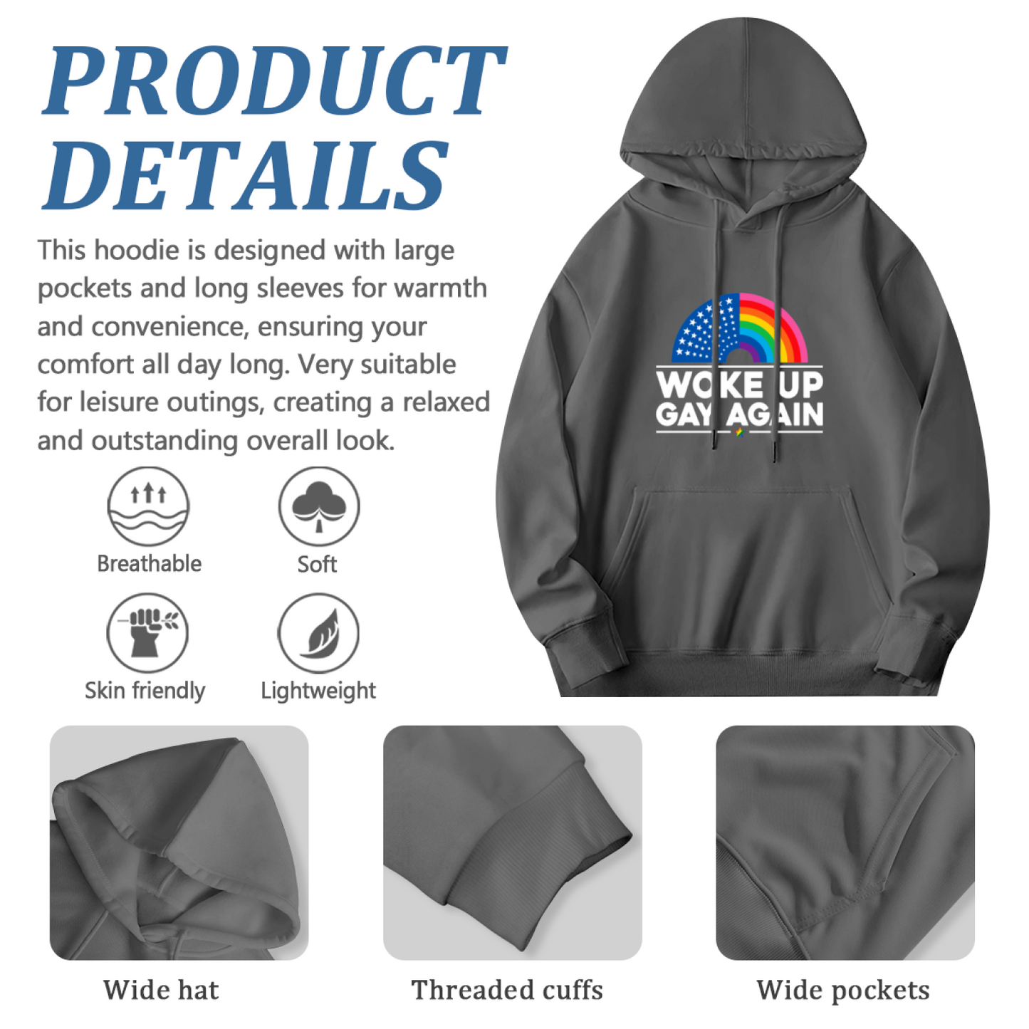 Rainbow Pride Slogan Hoodie, Unisex Comfortable Top