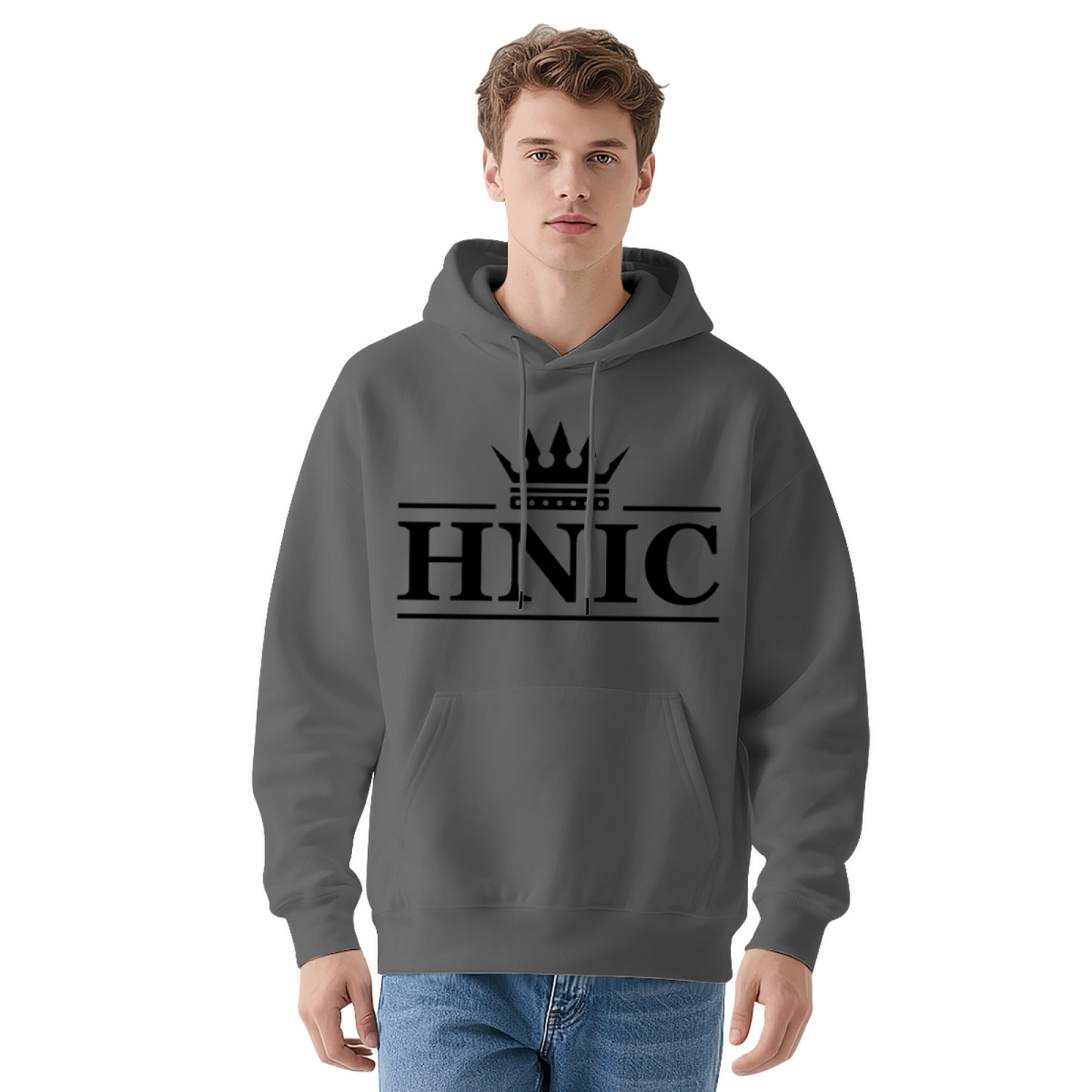 Classic HNIC Crown Logo White Hoodie, Soft Minimalist Top