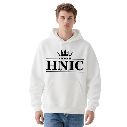 Classic HNIC Crown Logo White Hoodie, Soft Minimalist Top