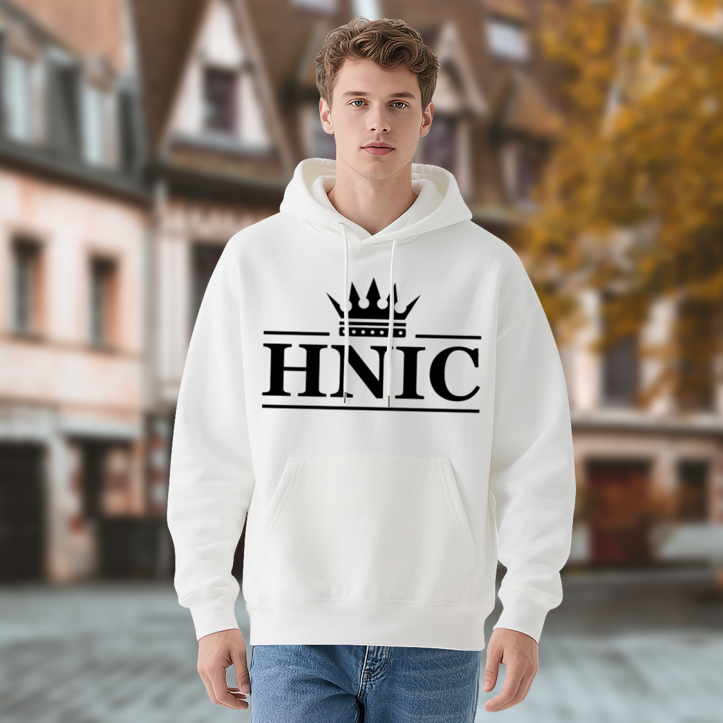 Classic HNIC Crown Logo White Hoodie, Soft Minimalist Top