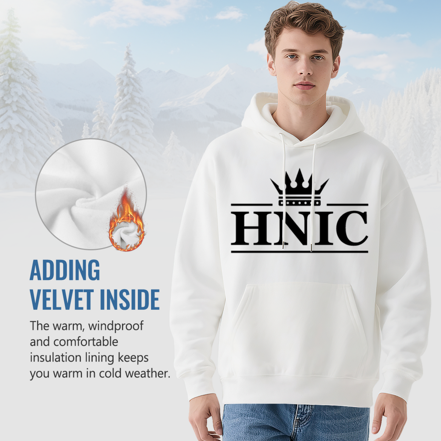 Classic HNIC Crown Logo White Hoodie, Soft Minimalist Top