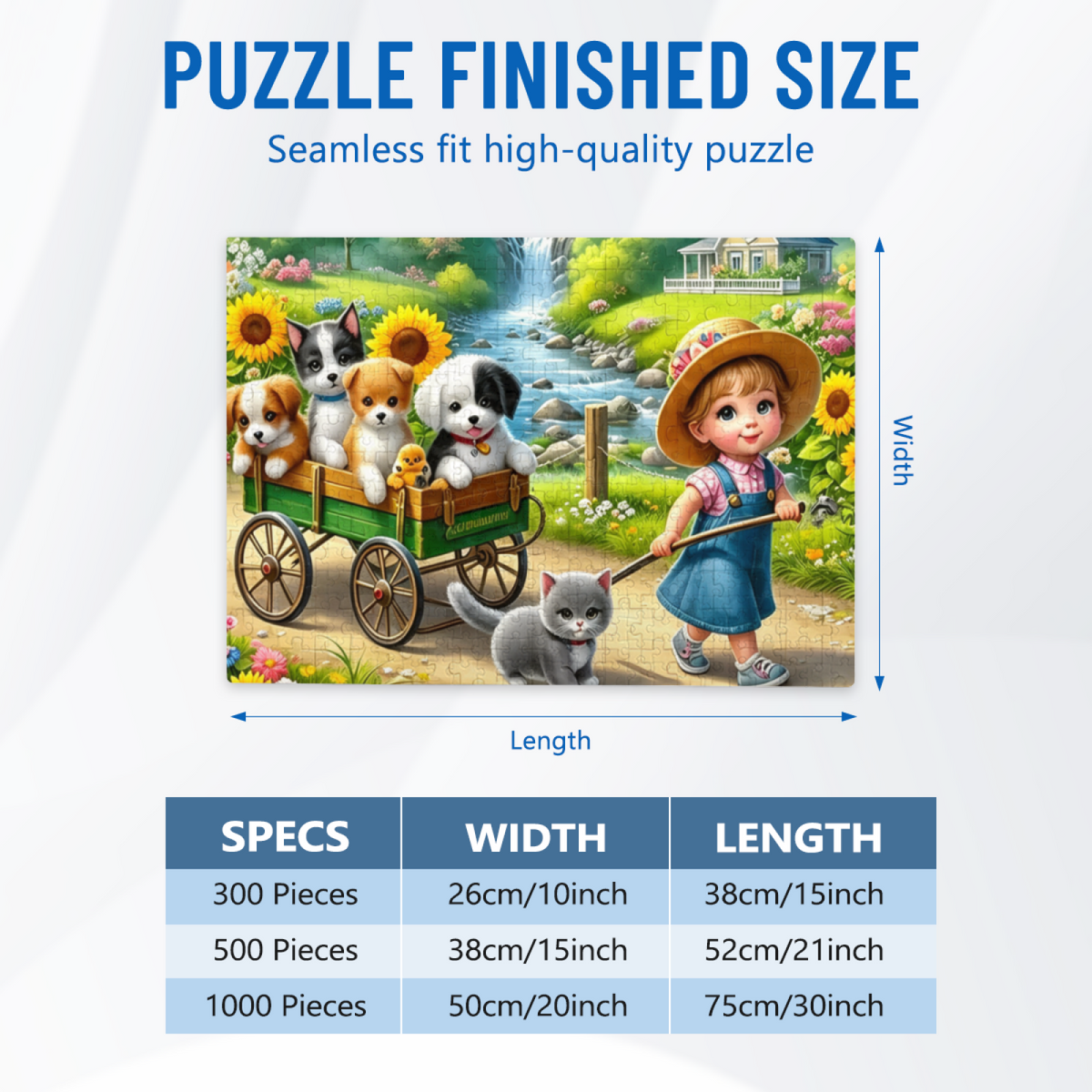 Little Girl Pulling Cart with Puppies & Kitten ¨C Sweet Farm Cartoon Puzzle