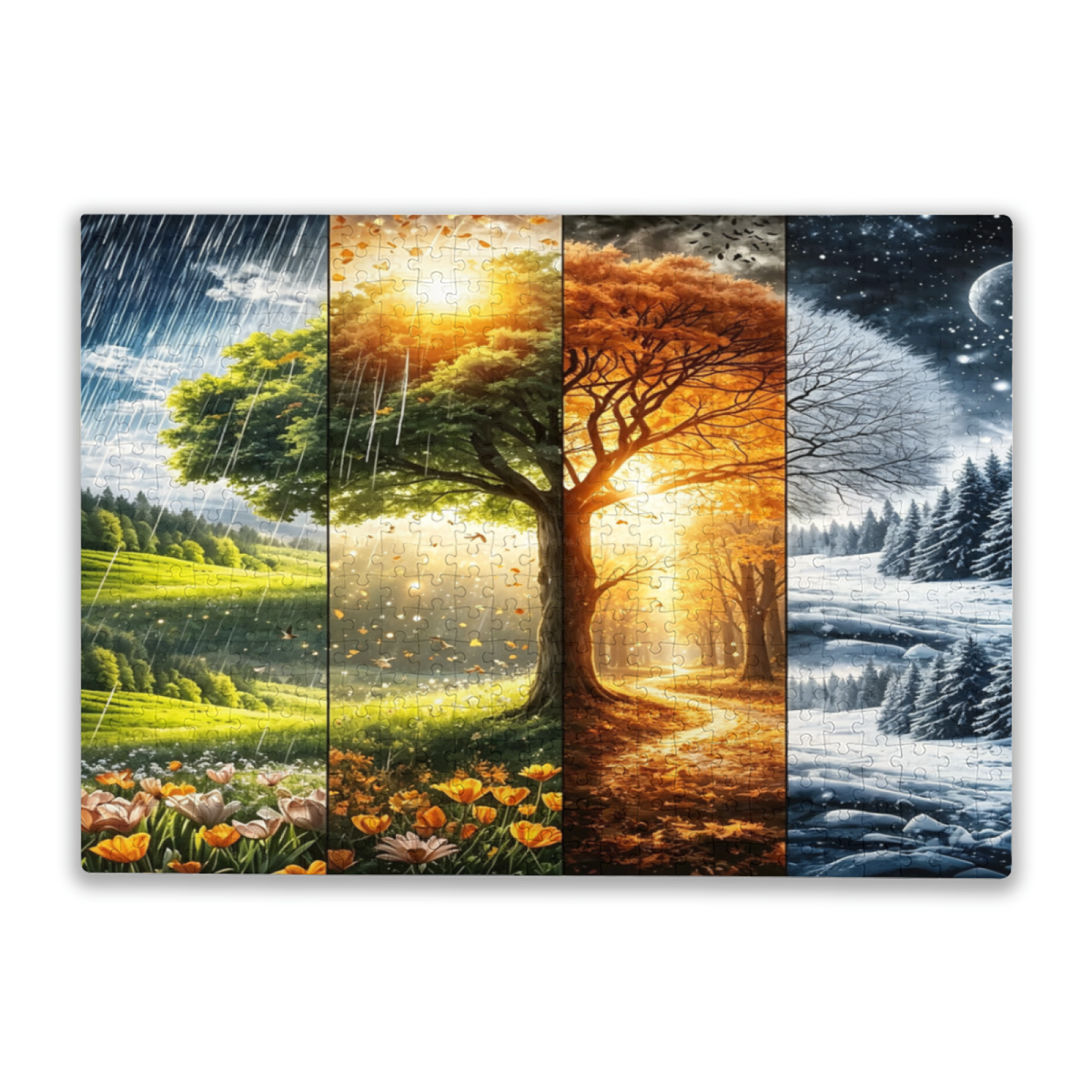 Four Seasons Single Tree Scenic Jigsaw Puzzle | Spring Summer Autumn Winter Nature Art Puzzle 300/500/1000pcs