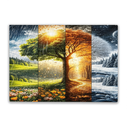 Four Seasons Single Tree Scenic Jigsaw Puzzle | Spring Summer Autumn Winter Nature Art Puzzle 300/500/1000pcs