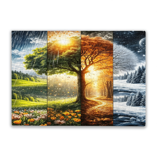 Four Seasons Single Tree Scenic Jigsaw Puzzle | Spring Summer Autumn Winter Nature Art Puzzle 300/500/1000pcs