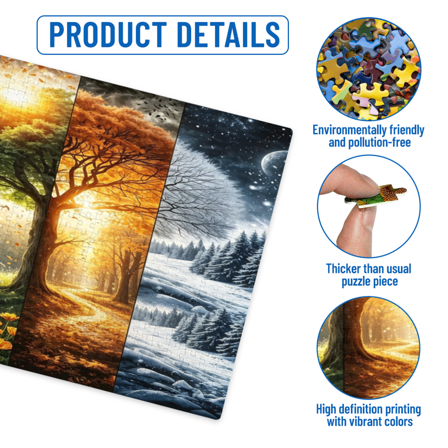 Four Seasons Single Tree Scenic Jigsaw Puzzle | Spring Summer Autumn Winter Nature Art Puzzle 300/500/1000pcs