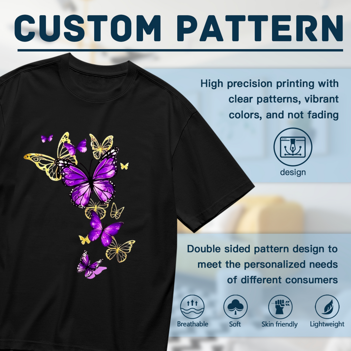 Luxe Purple & Gold Mixed Butterflies Flowing Pattern Plus Size Women Printed T-Shirt