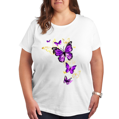 Luxe Purple & Gold Mixed Butterflies Flowing Pattern Plus Size Women Printed T-Shirt