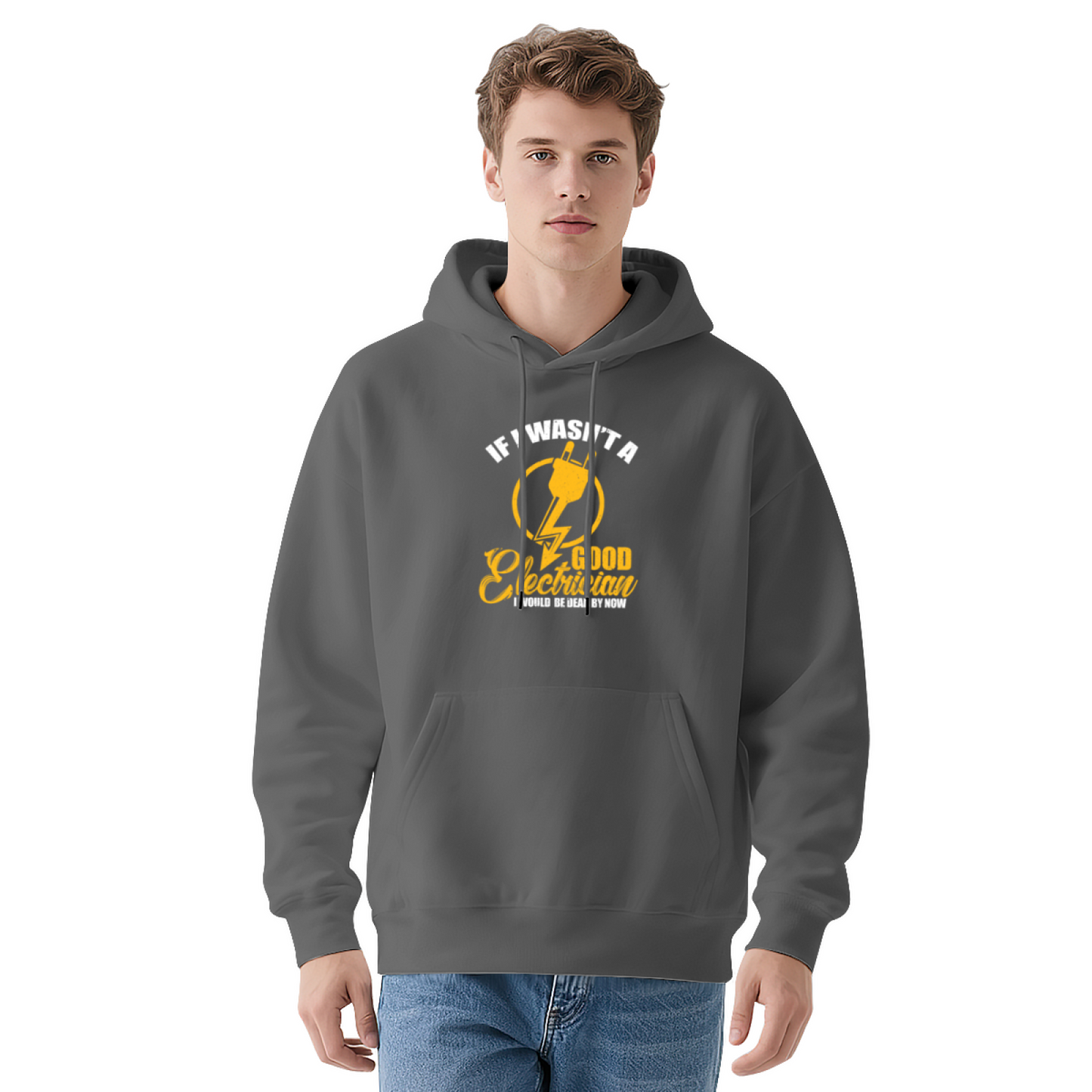 Electrician Funny Quote Red Hoodie, Cozy Workwear Casual Long Sleeve Hooded Top