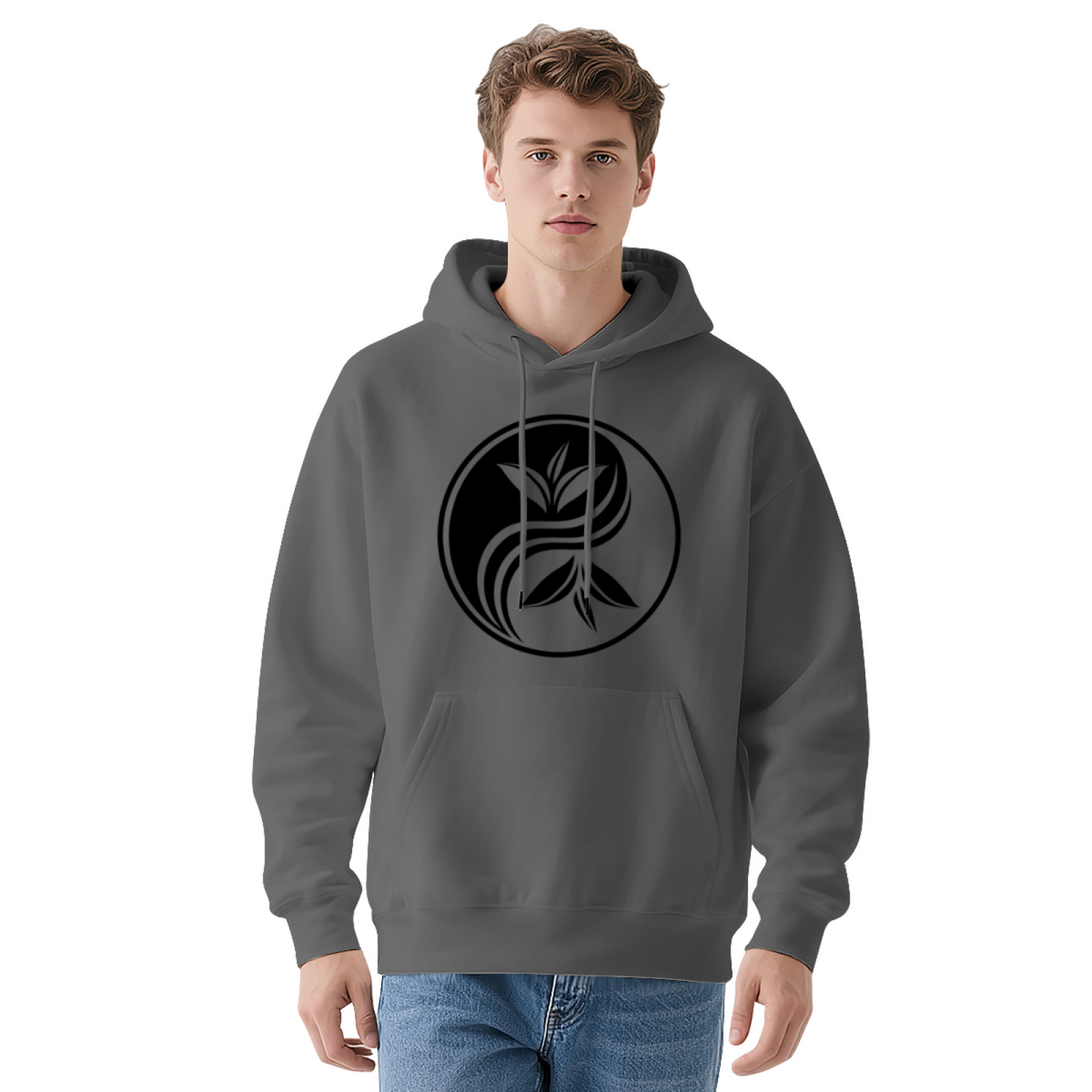 Minimalist Yin Yang Tea Leaf Zen Graphic Hoodie, Unisex Relax Daily Wear