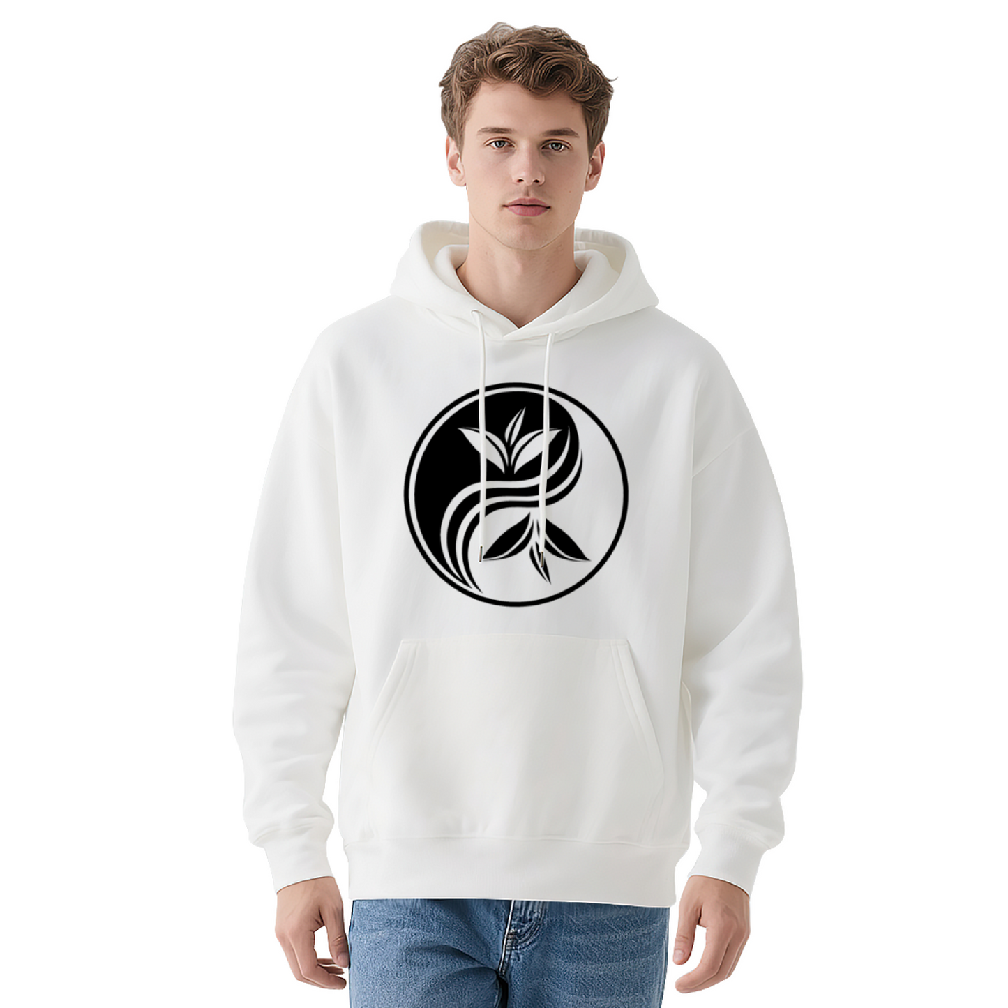 Minimalist Yin Yang Tea Leaf Zen Graphic Hoodie, Unisex Relax Daily Wear