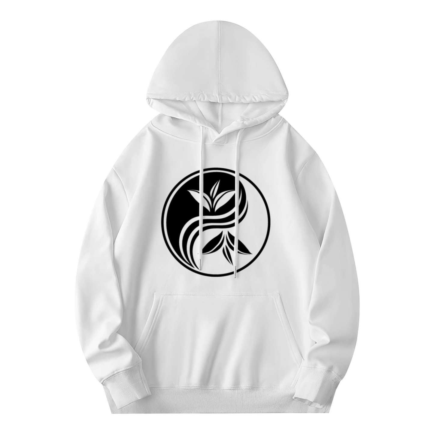Minimalist Yin Yang Tea Leaf Zen Graphic Hoodie, Unisex Relax Daily Wear
