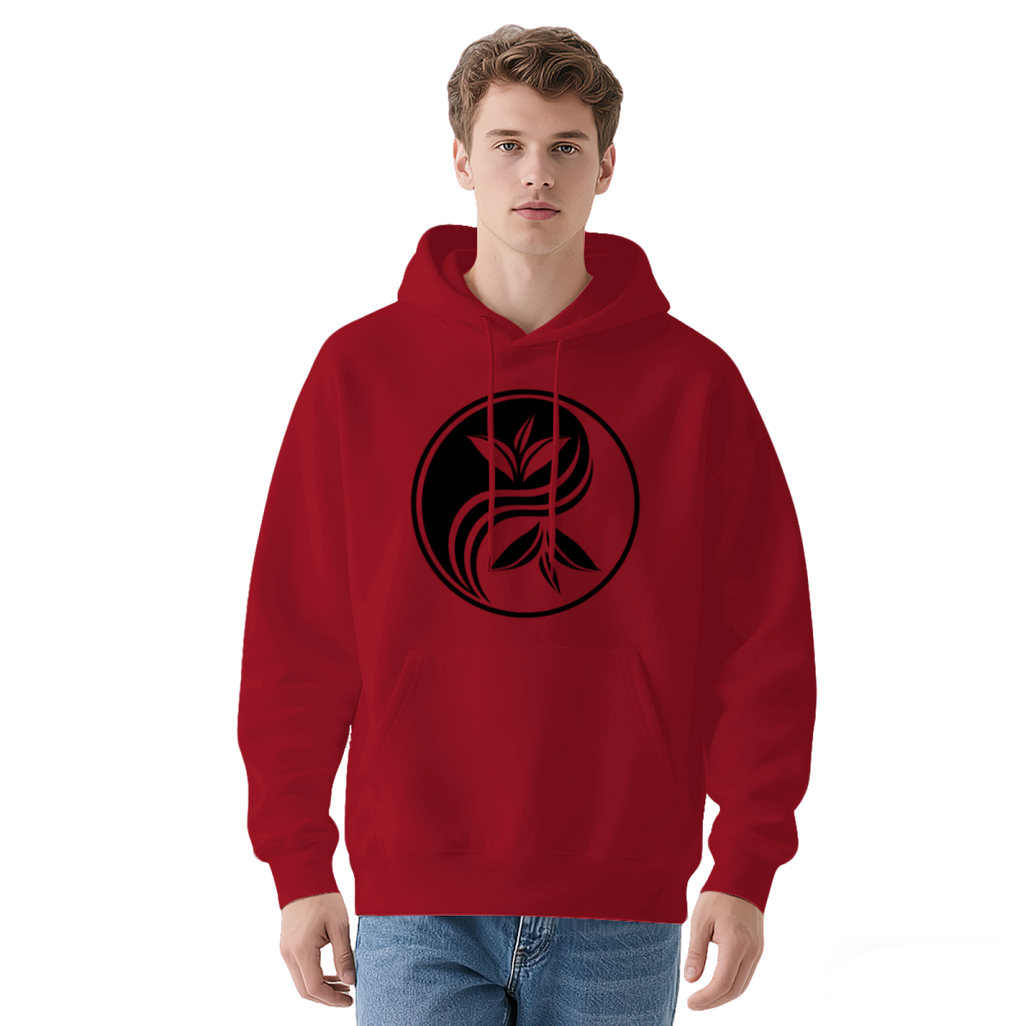 Minimalist Yin Yang Tea Leaf Zen Graphic Hoodie, Unisex Relax Daily Wear