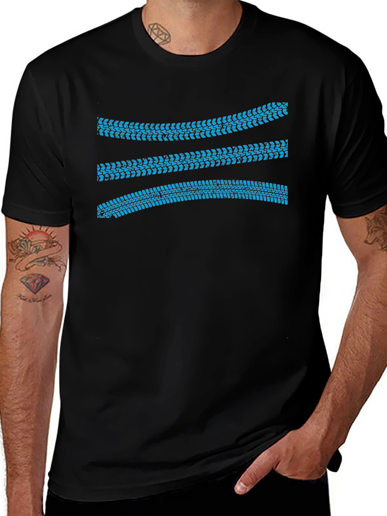 Tracked Ride Tee: Blue Tire Track Graphic T-Shirt