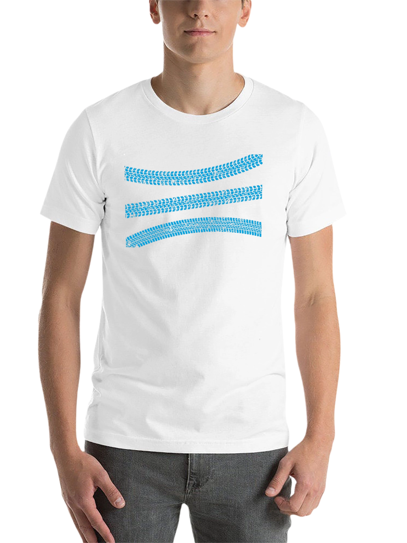Tracked Ride Tee: Blue Tire Track Graphic T-Shirt