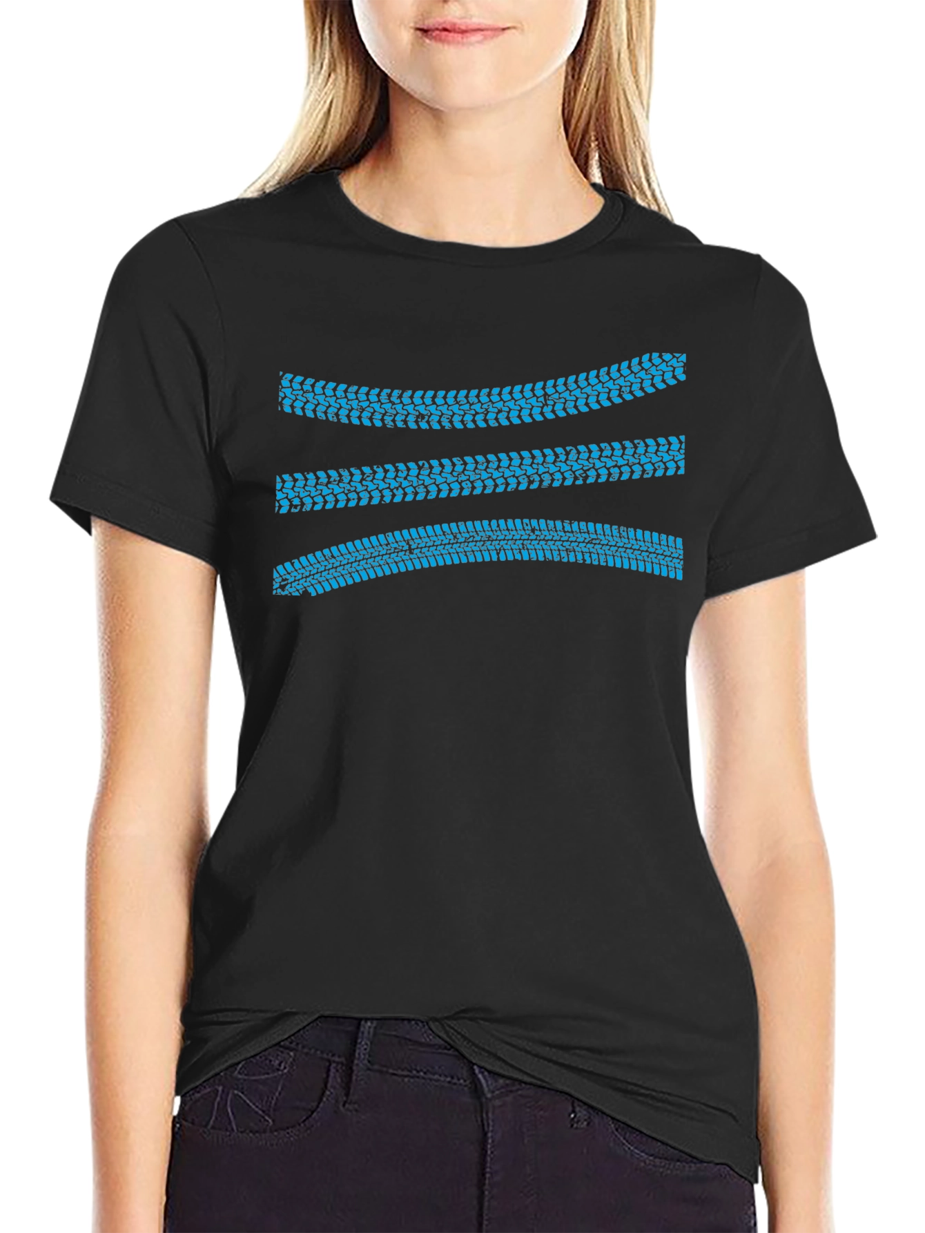 Tracked Ride Tee: Blue Tire Track Graphic T-Shirt