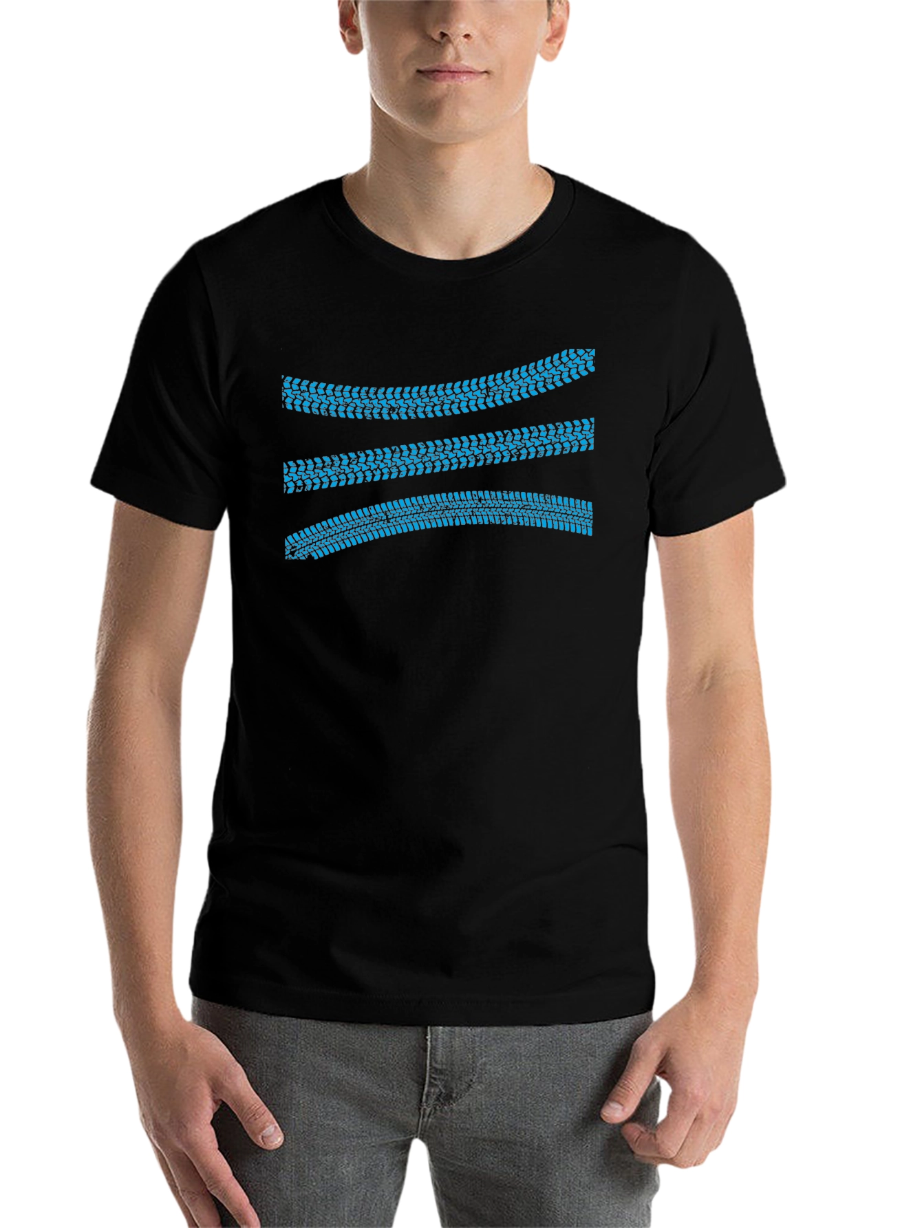 Tracked Ride Tee: Blue Tire Track Graphic T-Shirt