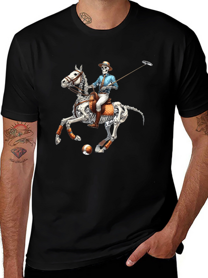 Skeleton Polo Player Graphic Tee - Unique Halloween Shirt