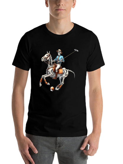 Skeleton Polo Player Graphic Tee - Unique Halloween Shirt