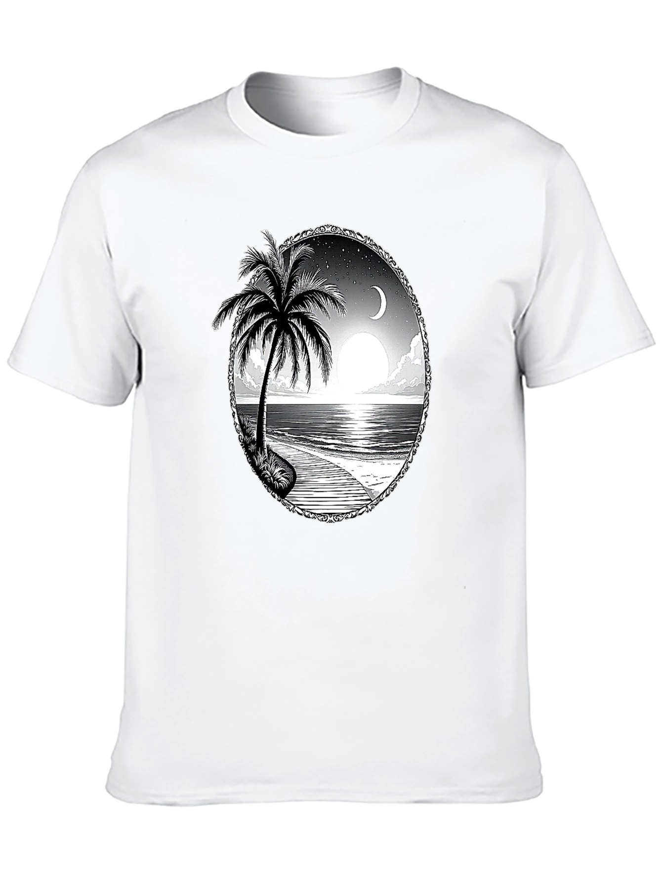 Tropical Beach Scene Black T-Shirt