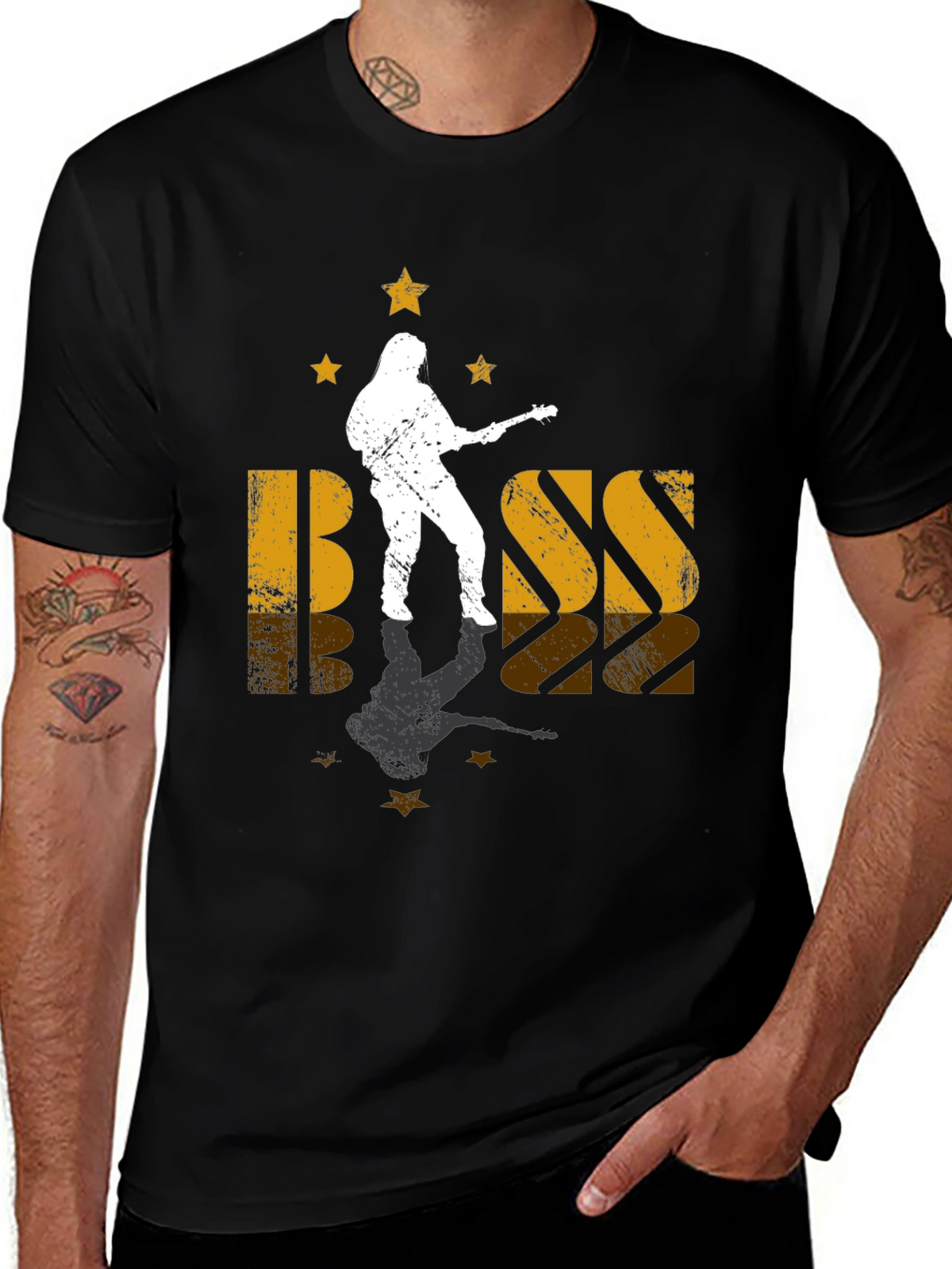 Bass Guitar Musician Black Graphic T-Shirt
